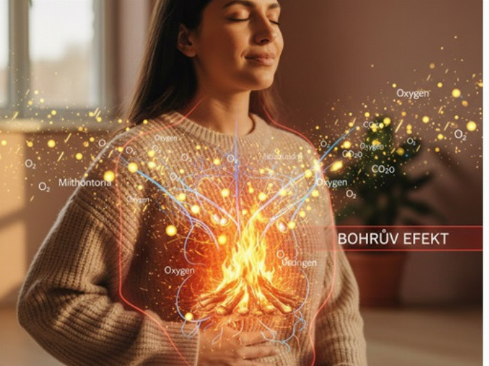 Usmívající žena má položenou ruku na břichu.